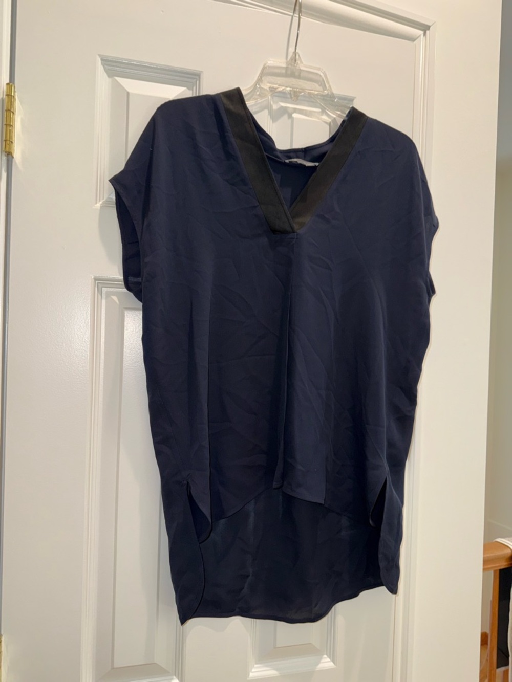 Vince Navy V-Neck Short Sleeve Tunic with Black Trim